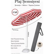 Düvenci Toptan Kırmızı Beyaz 200 Çap / 8 Telli Plaj Şemsiyesi  + Bidon + Taşıma Çantası Dahil