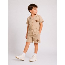 Mini Kanka Erkek Çocuk Nakış Detaylı Kısa Kollu Gömlek ve Şort Yazlık Takım