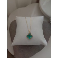 Lavante Butik Çelik  Zirkon Taşlı Yonca Kolye Çift Taraflı Kullanılabilir Çelik Kolye