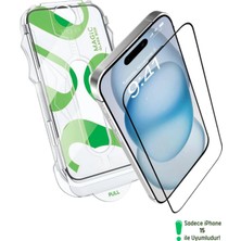 Evax [e-Pro] iPhone 15 Uyumlu Kolay Kurulum Aparatlı 5d Platinum Tam Kaplayan Cam Ekran Koruyucu