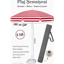 Düvenci Toptan Kırmızı Beyaz Plaj Şemsiyesi 180 Çap / 8 Telli + Bidon + Taşıma Çantası Dahil