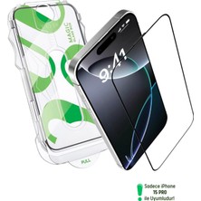 Evax [e-Pro] iPhone 15 Pro Uyumlu Kolay Kurulum Aparatlı 5d Platinum Tam Kaplayan Cam Ekran Koruyucu