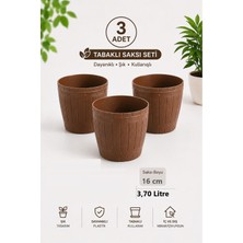 Güzelyüz Avm 3 Adet Ahşap Desen Saksı | Tabaklı Saksı Seti 3,70 Litre Kahverengi 195X165MM No:2