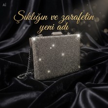 Dilorans Dilora Taşlı Abiye Clutch Portföy Çanta - Zincir Askılı Şık Davet ve Düğün Nişan Gece Çantası
