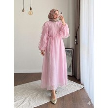 Miraydin Butik Kadın Kolu Fırfırlı Modal Elbise M2648 -  Pembe