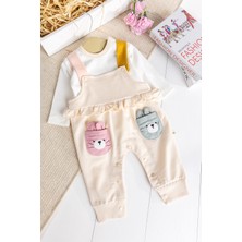 Babymod Tavşan FIĞÜRLÜ100% Pamuk Kız Bebek Salopet 2'li Tulum