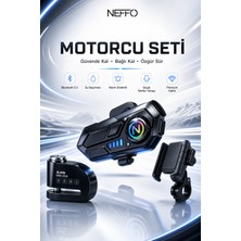 Neffo Intercom Motosiklet Seti | Bluetooth Intercom + Disk Kilidi + Telefon Tutucu | Çok Fonksiyonlu Sürüş Güvenlik ve Iletişim Sseti