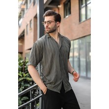 Madmext Haki Dalga Desenli Regular Fit Erkek Gömlek E6771