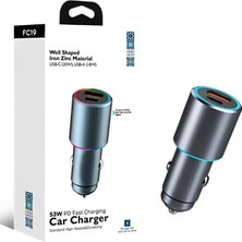 Light Nova Rgb 53W Pd Hızlı Şarj Araç Içi Çakmaklık Şarj Aleti 1x Type-C 35W Pd 1x Usb3.0 18W
