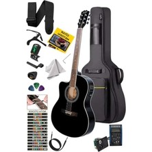 Esplendor Siyah Elektro Akustik Gitar Seti, Tam Donanımlı