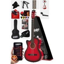 Esplendor Kırmızı Renk Kesik Klasik Gitar, 4/4 Boyut, Tam Set ile Birlikte