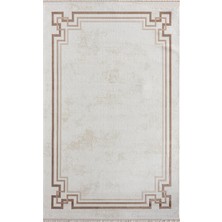 Karmen Halı Dark DK007A Beyaz Halı Bej Detaylı Kahverengi Kenar Çerçeveli Akrilik Tozuaz Modern Salon Halısı