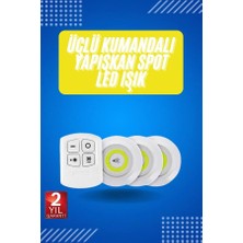 Renas Store Yapışkanlı 3'lü Spot LED Işık Lamba Montajsız Pilli Uzaktan Kumandalı