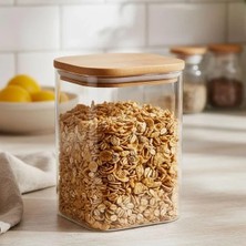 Esplendor 700 ml Hava Geçirmez Bambu Kapaklı Borosilikat Cam Kavanoz