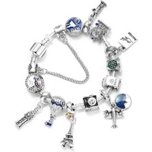 Takantakana Pandora Tarz Gümüş Charm Bileklik Seyahat Good Vibes Şans Crystal Aşk Kalp