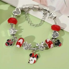 Takantakana Pandora Tarz Gümüş Charm Bileklik Disney Mickey And Minnie Mouse Aşk