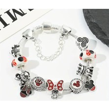 Takantakana Pandora Tarz Gümüş Charm Bileklik Disney Mickey Minnie Mouse Temalı