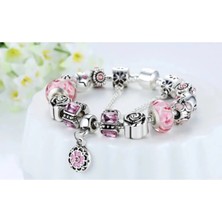 Takantakana Pandora Tarz Gümüş Charm Bileklik Collectios Charm Bileklik Pembe Charmlı