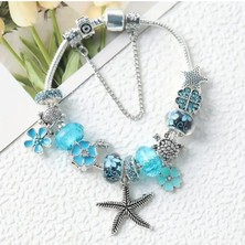 Takantakana Pandora Tarz Gümüş Charm Bileklik Blue Crystal Deniz Yıldızı Caretta Aşk