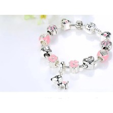 Takantakana Pandora Tarz Gümüş Charm Bileklik Tarz Yeni Pembe Pet Köpek
