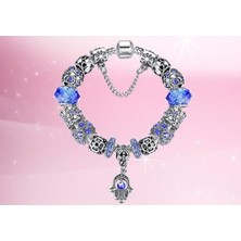 Takantakana Pandora Tarz Gümüş Charm Bileklik Tarz Mavi Taşlı Charm Bileklik