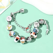 Takantakana Pandora Tarz Gümüş Charm Bileklik Disney-Mickey ve Minnie Donald Duck Crystal