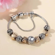 Takantakana Pandora Tarz Gümüş Charm Bileklik Gold My Valentina Aşk Kalp