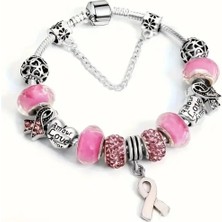 Takantakana Pandora Tarz Gümüş Charm Bileklik Pembe Love Amor Crystal Aşk Kalp