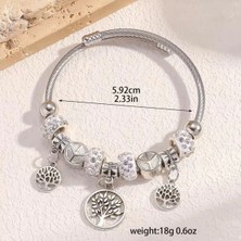 Takantakana Pandora Tarz Gümüş Charm Bileklik Hayat Ağacı Crystal