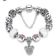 Takantakana Pandora Tarz Gümüş Charm Bileklik Charmli Mickey Star Charmlı