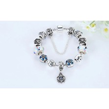 Takantakana Pandora Tarz Gümüş Charm Bileklik Mavi Charmlı Tarz Seçkin Model Charm Bileklik Yeni Yıl Yılbaşı H