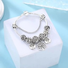 Takantakana Pandora Tarz Gümüş Charm Bileklik Wishes Crystal Hayat Ağacı Şans Aşk Kalp