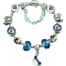 Takantakana Pandora Tarz Gümüş Charm Bileklik Mavi Mickey ve Minnie