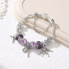 Takantakana Pandora Tarz Gümüş Charm Bileklik Best Friends Ametist Crystal Mor