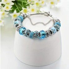 Takantakana Pandora Tarz Gümüş Charm Bileklik Baby Blue Crystal Mavi Aşk