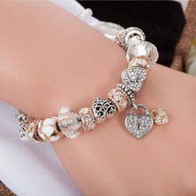 Takantakana Pandora Tarz Gümüş Charm Bileklik Yeni Renk Seçenekli Kristal Taşlı Charm Bileklik