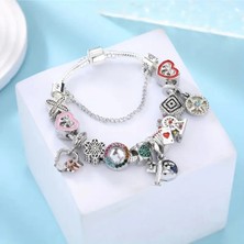 Takantakana Pandora Tarz Gümüş Charm Bileklik Moments Şans Seyahat Aşk