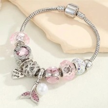 Takantakana Pandora Tarz Gümüş Charm Bileklik Deniz Kızı Kuyruk Made With Love Yeni Yıl Yılbaşı