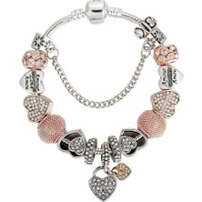 Takantakana Pandora Tarz Gümüş Charm Bileklik Charmlı Rose