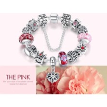 Takantakana Pandora Tarz Gümüş Charm Bileklik Pembe Charm Bileklik
