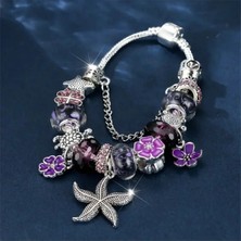 Takantakana Pandora Tarz Gümüş Charm Bileklik Mor Sailor Temalı Deniz Yıldızı Aşk Kalp