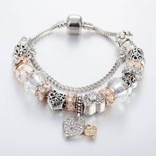 Takantakana Pandora Tarz Gümüş Charm Bileklik Charmlı Bileklik Tarz Gold Kristal Yeni Yıl Yılbaşı Hediye