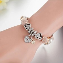 Takantakana Pandora Tarz Gümüş Charm Bileklik Charmlı Bileklik Tarz Goldkristal Yeni Yıl Yılbaşı Hediye