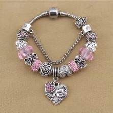 Takantakana Pandora Tarz Gümüş Charm Bileklik Kalp Love Amor Crystal