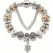 Takantakana Pandora Tarz Gümüş Charm Bileklik Made With Love Charmlı Gümüş Bileklik