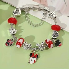 Takantakana Pandora Tarz Gümüş Charm Bileklik Disney Mickey And Minnie Mouse Aşk