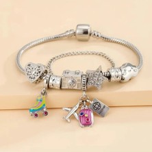 Takantakana Pandora Tarz Gümüş Charm Bileklik Eyfer Kulesi Para Paten Seyahat