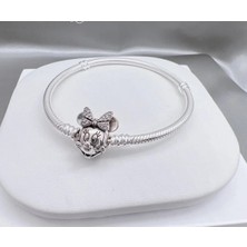 Takantakana Pandora Tarz Gümüş Charm Bileklik Charm Uyumlu Yılan Bileklik Disney Minnie Mouse Tüm Boyutlar