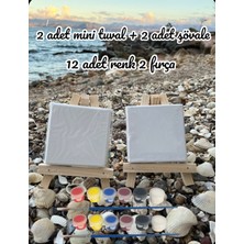 Regislunart 2li Set 10 cm Mini Tuval ve Şövale 12 Renk Boya Sevgililere Çocuklara Özel Boyama ve Anı Seti