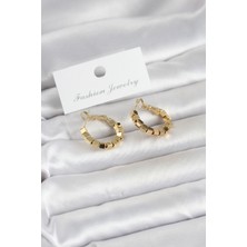Clariss Gold Renk Kare Halka Model Kadın Küpe